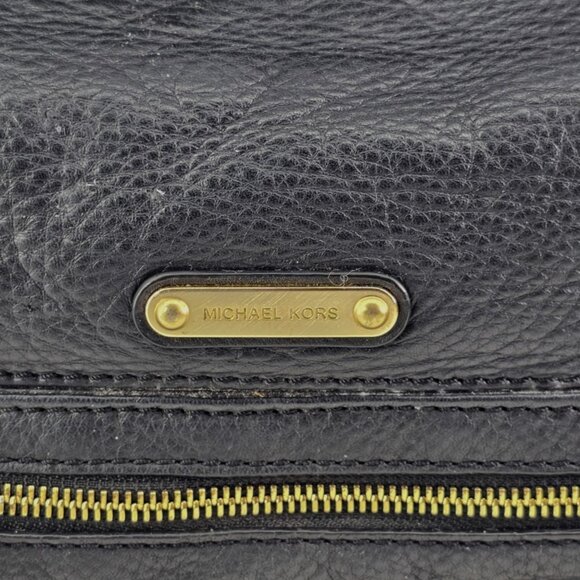 MICHAEL KORS Austin Black Pebble Leather Shoulder Bag Tote Gold Buckle Accents - Picture 3 of 15